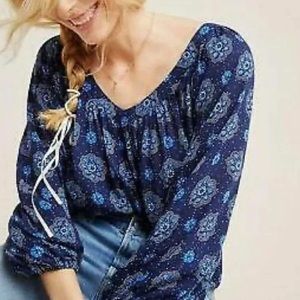 Maeve by Anthropologie Blue Print Top